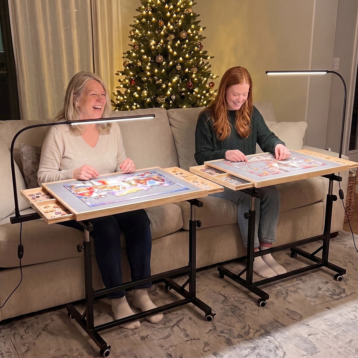 Two Pieceful tables side by side