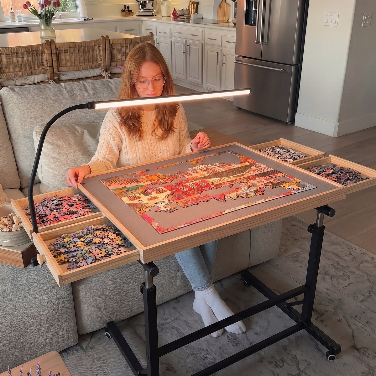 Rolling the table to the couch